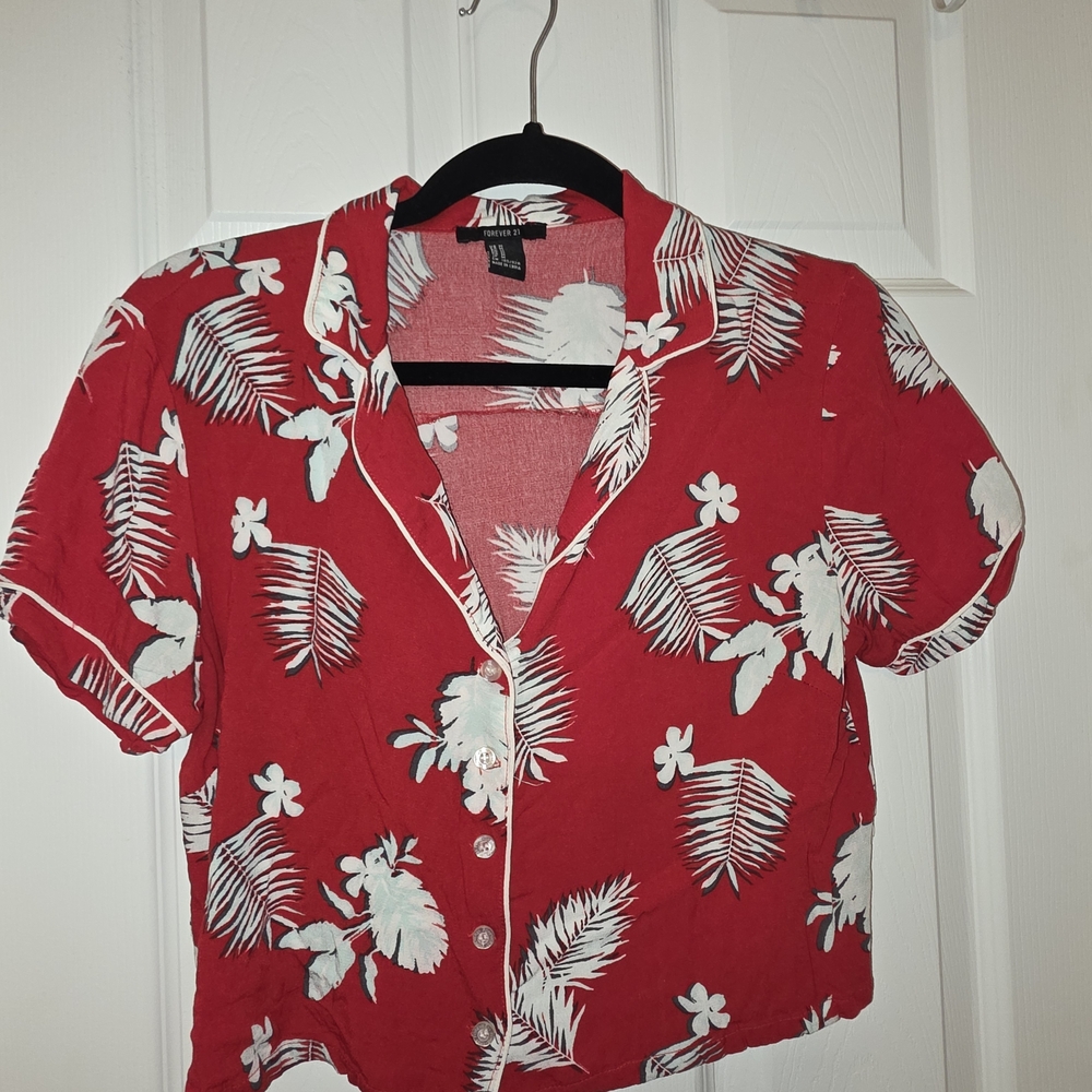 Forever 21 Red Floral Button Down Shirt
